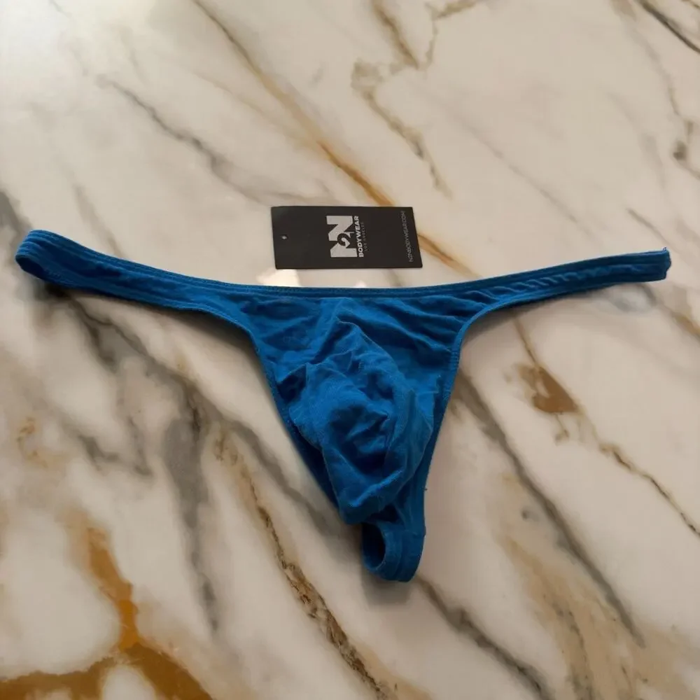 NEW N2N Bodywear Mens Cotton Micro Thong Color Blue Size Large